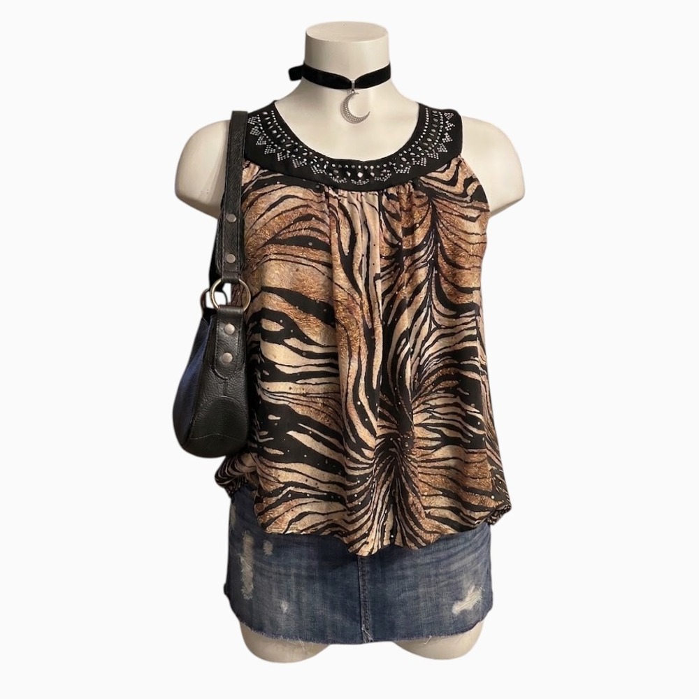 Sleeveless Tiger Print Rhinestone Top Vintage Y2K Xlarge or 1x